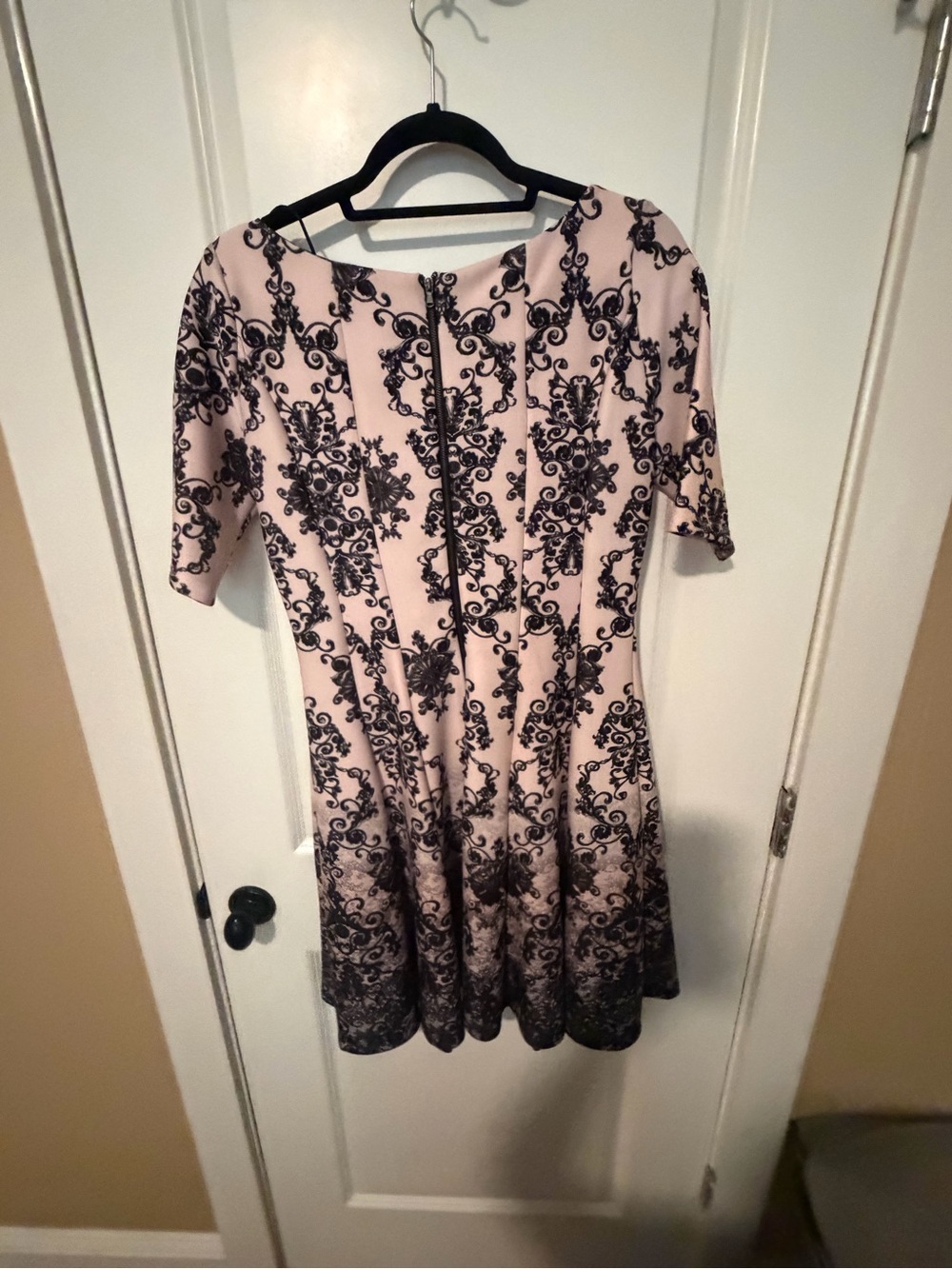 Elegant Pink Floral Lace-Print Fit & Flare Dress - Picture 3 of 4